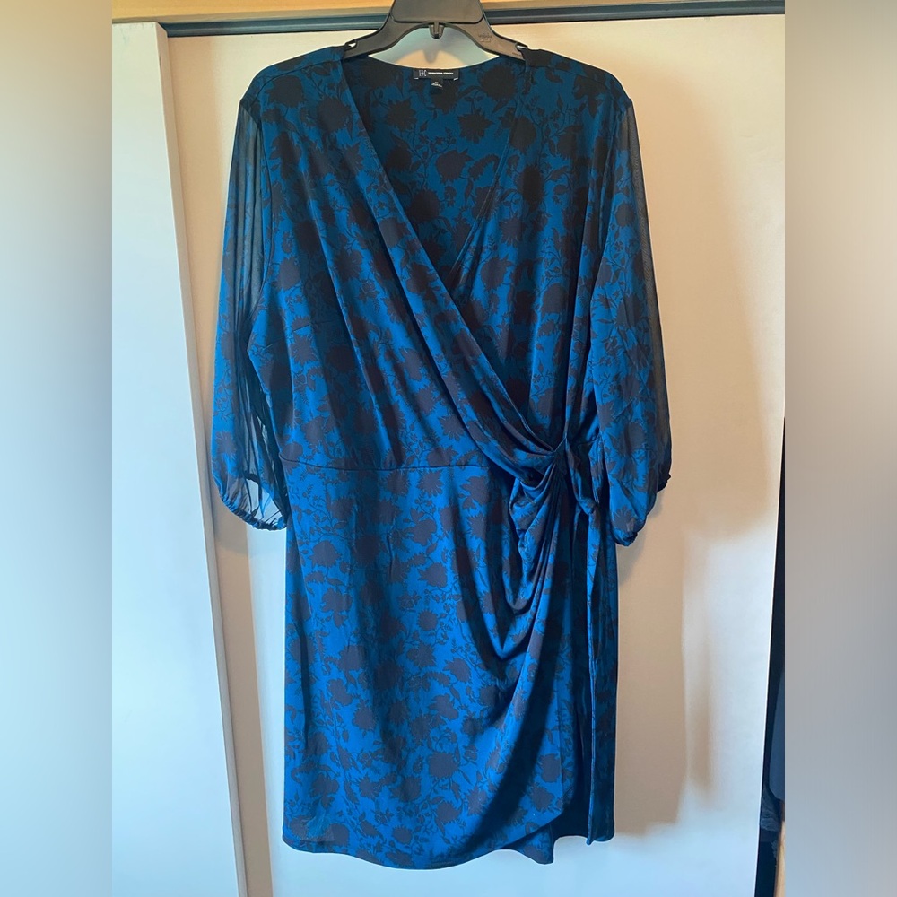 INC faux wrap dress 4x teal and black
